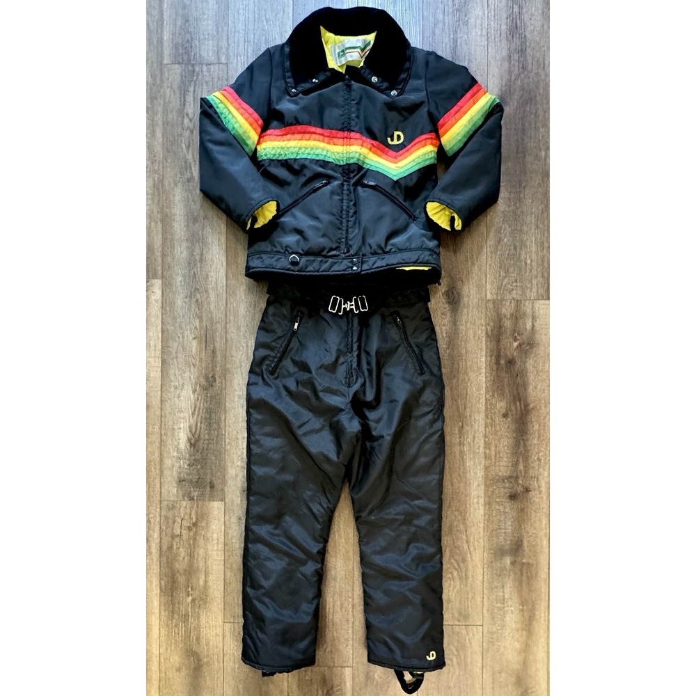 Vintage 1970's John Deere Rainbow Insulated Snowmobile Jacket Overalls Bibs Ski